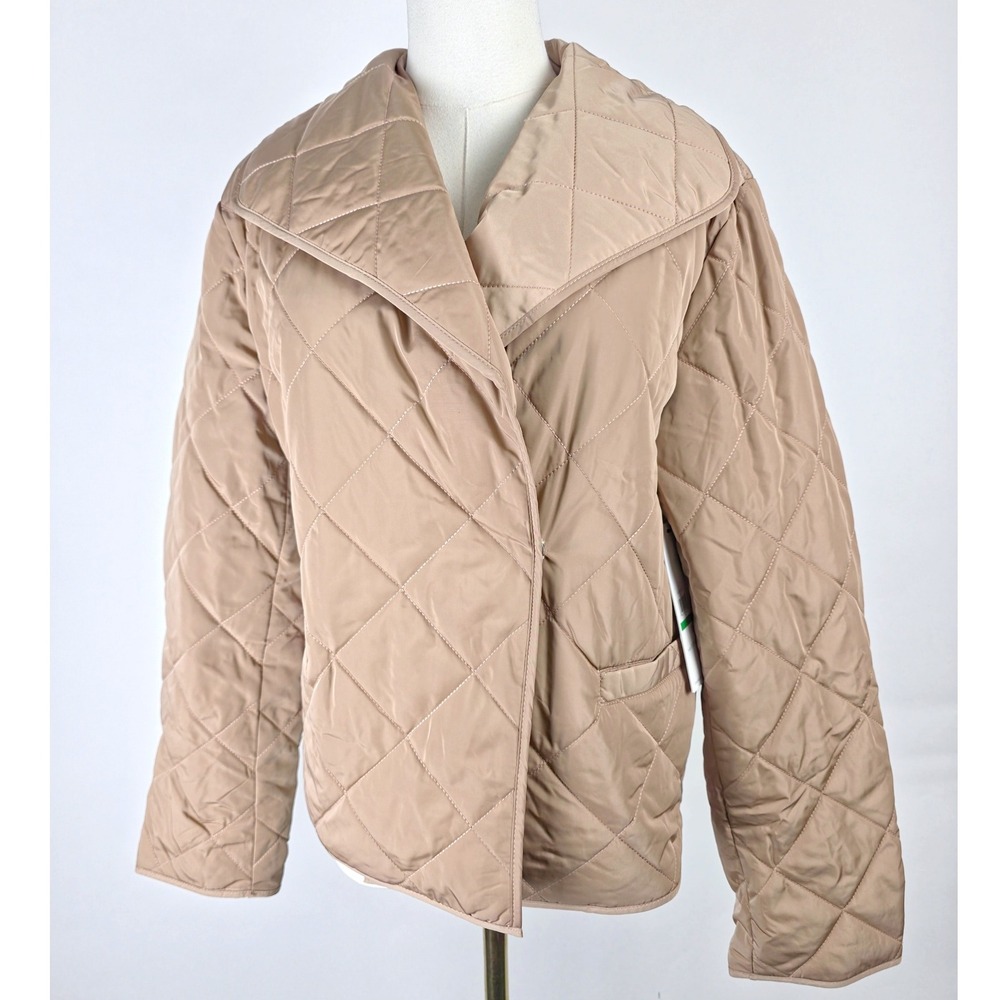 Calvin Klein Quilted Jacket Womens Large Tan Lightweight Wrap Front Gorpcore NWT - Picture 2 of 10